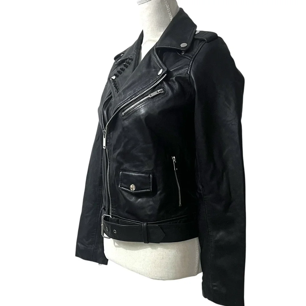Barneys Originals Black Real Leather Studded Moto Jacket Fetish Back Size 4 - Picture 5 of 9